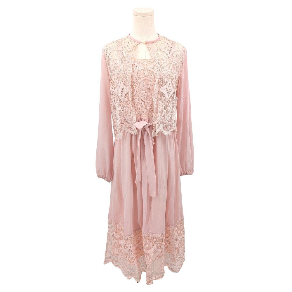 Montgomery Ward Vintage Blush‎ Pink Lace Chiffon Dress & Jacket Cottagecore